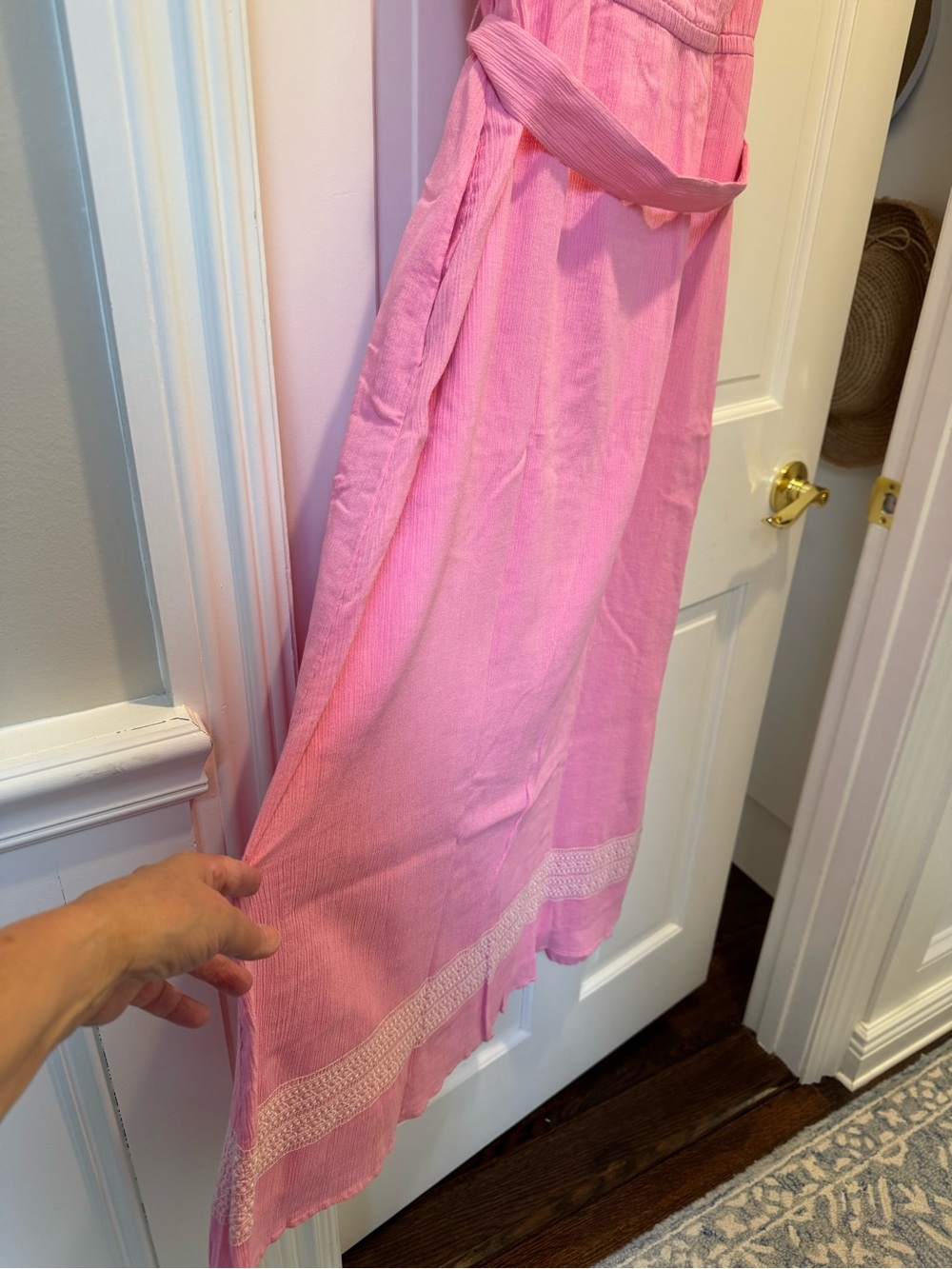 Talbots Pink Embroidered Sleeveless Maxi Dress with Tie Waist - Picture 5 of 6